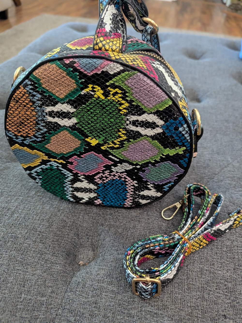 Round Multicolor Snake-Print Crossbody Bag